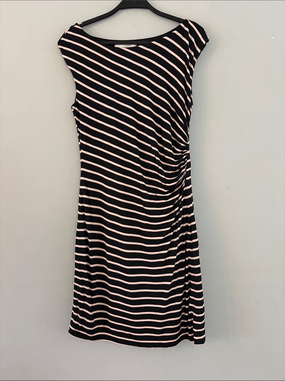 LOFT Black and Light Tan Striped Sleeveless Sheath Dress